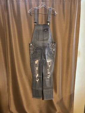 True Religion Distressed Blue Denim Overalls